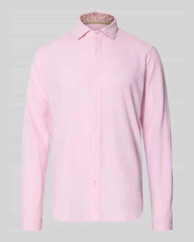 FIL NOIR Regular Fit Business-Hemd aus Leinen-Baumwoll-Mix Modell 'ROMA Rosa
