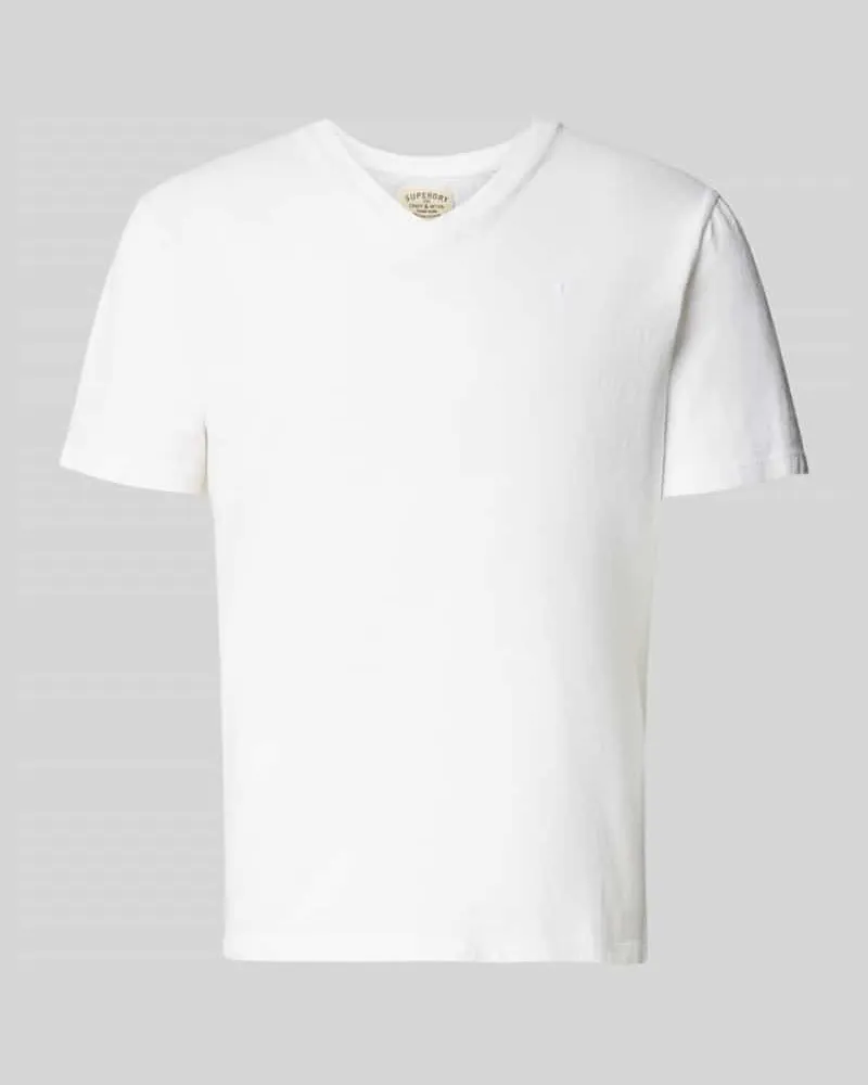 Superdry. T-Shirt aus Baumwoll-Leinen-Mix mit V-Ausschnitt Offwhite