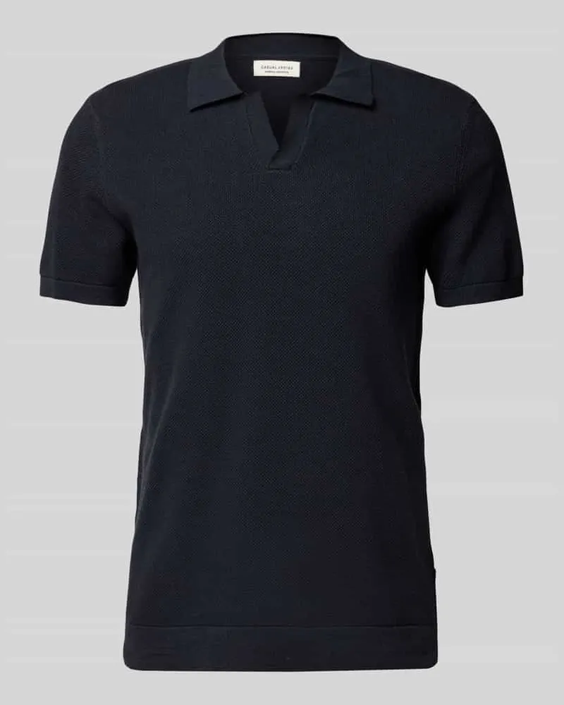 Casual Friday Regular Fit Poloshirt aus Baumwoll-Leinen-Mix Modell 'MATEO Dunkelblau
