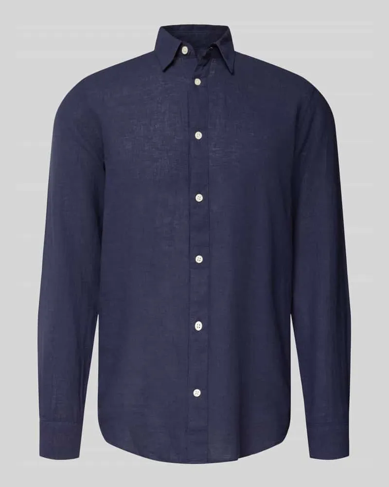 Only & Sons Slim Fit Freizeithemd aus Baumwoll-Leinen-Mix Modell 'CAIDENLS SOLID Dunkelblau