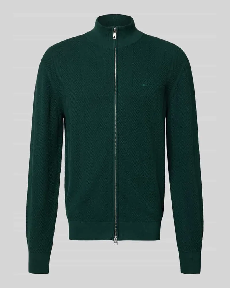 Gant Regular Fit Strickjacke aus Baumwoll-Woll-Mix Modell 'HERRINGBONE TEXTURE ZIP Dunkelgruen