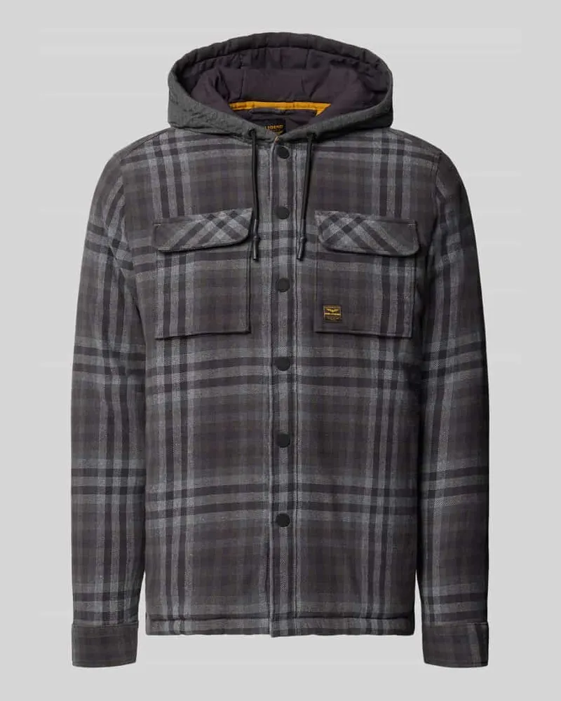 PME Legend Regular Fit Hemdjacke mit Kapuze und Brusttaschen Anthrazit