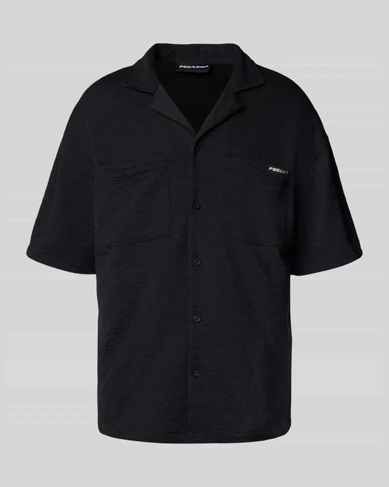PEGADOR Relaxed Fit Freizeithemd mit Strukturmuster Modell 'ACADO Black