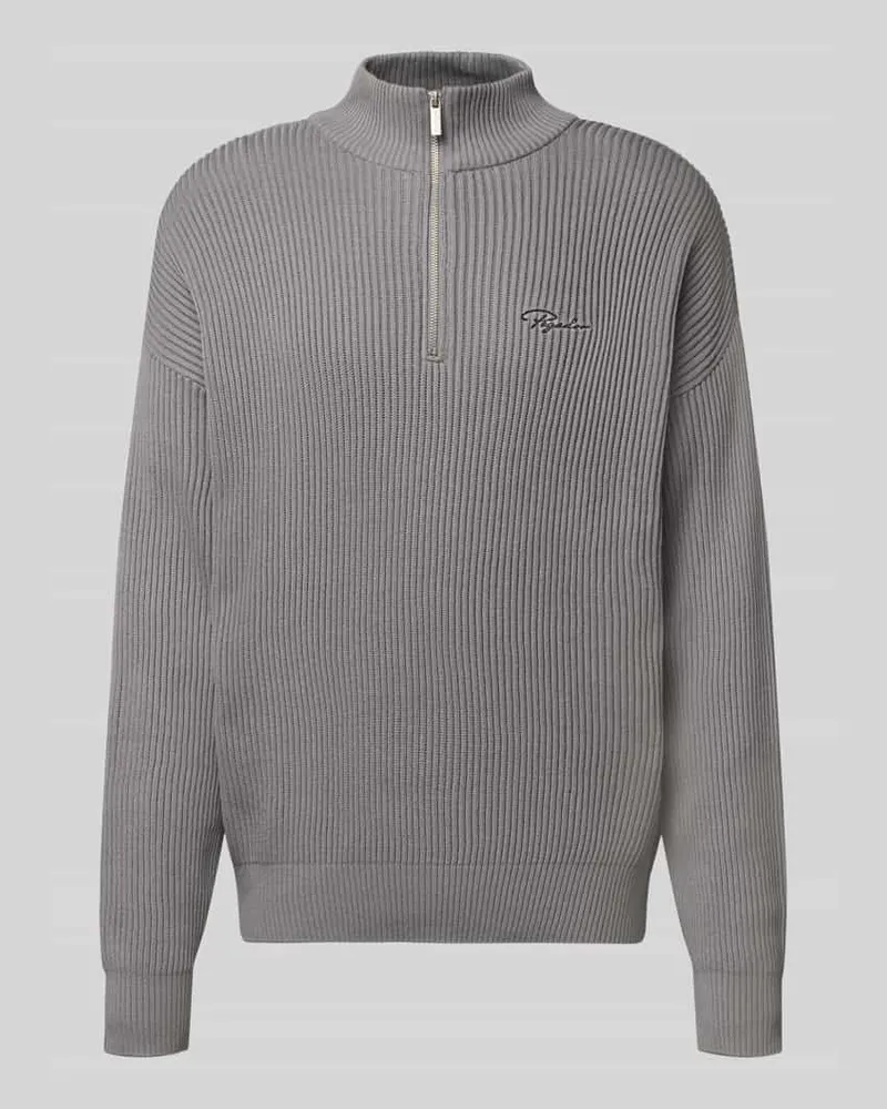 PEGADOR Oversized Strickpullover mit Label-Stitching Mittelgrau