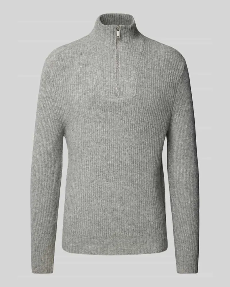 McNeal Strickpullover mit Woll-Anteil und Troyer-Kragen Hellgrau