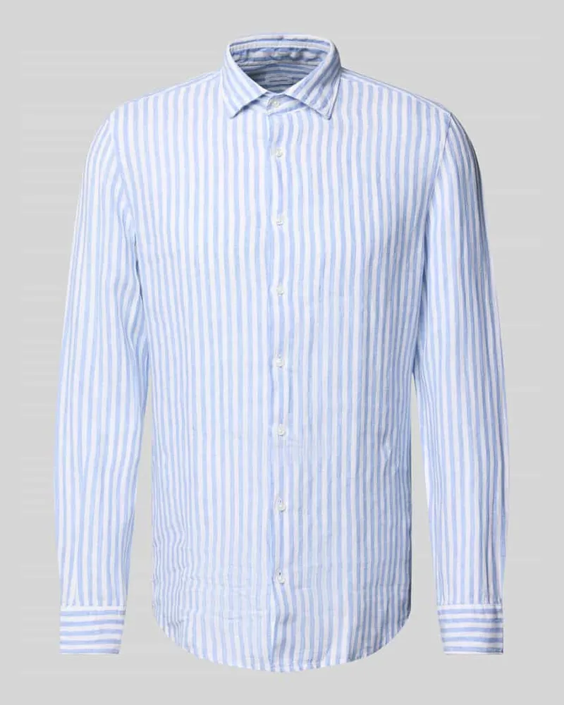Seidensticker Slim Fit Leinenhemd aus reinem Leinen mit Kentkragen Bleu