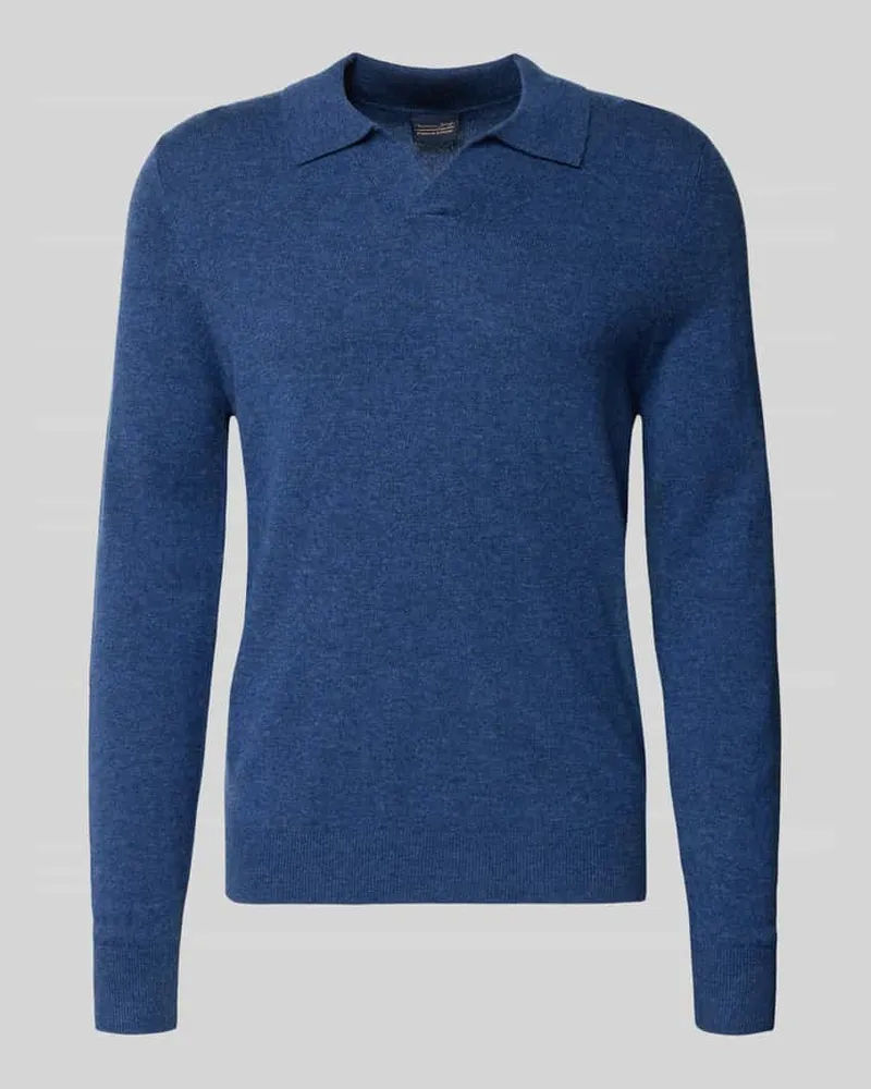 Christian Berg Strickpullover mit Polokragen und V-Ausschnitt Jeansblau