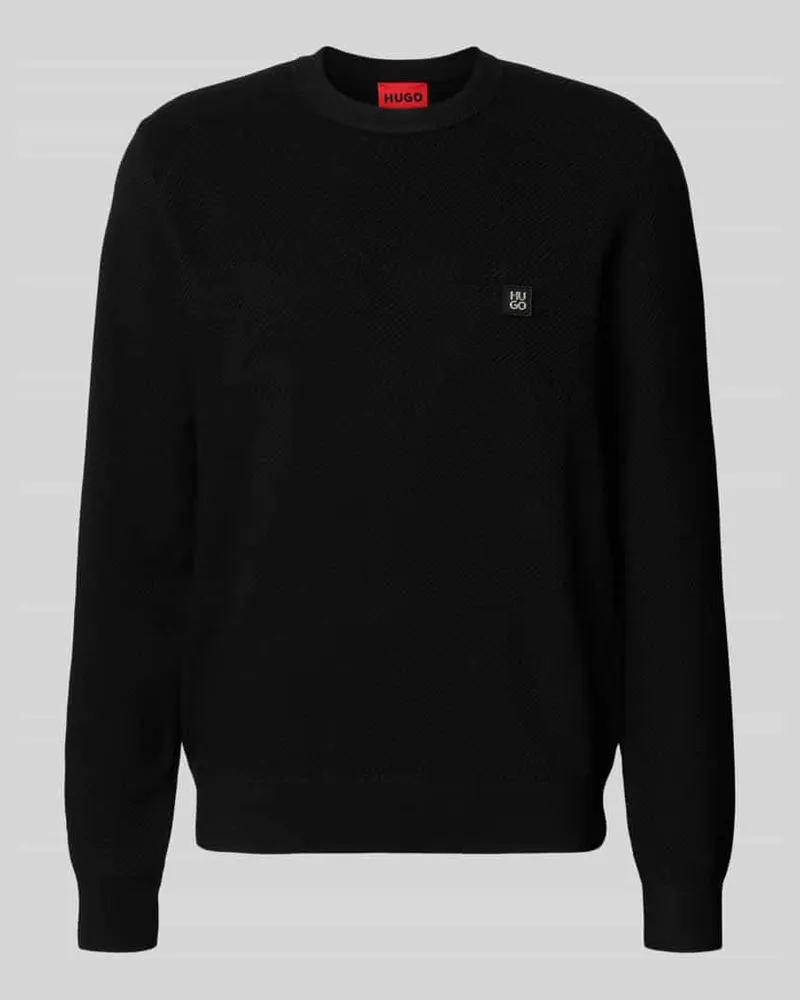 HUGO BOSS Regular Fit Strickpullover mit Schurwoll-Anteil Modell 'SETAL Black