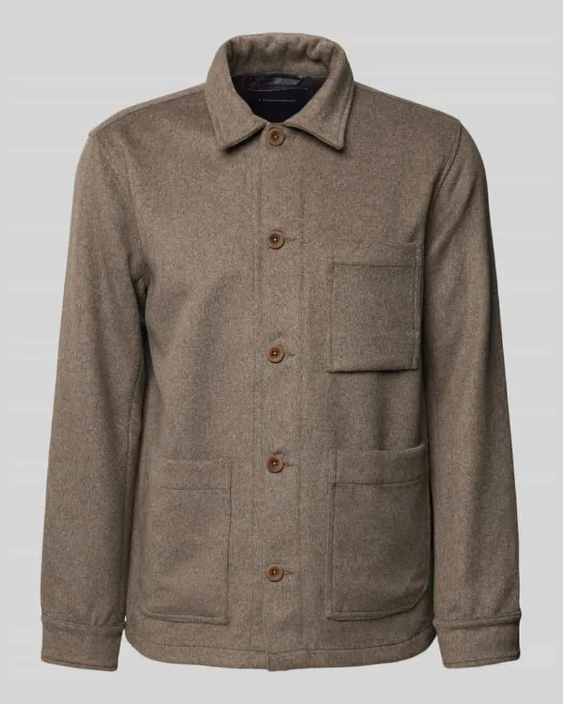 Lindbergh Regular Fit Hemdjacke mit Kentkragen Hellbraun