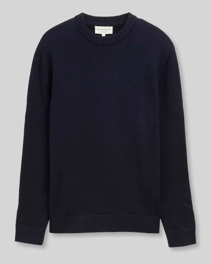 Tom Tailor Regular Fit Pullover aus reiner Baumwolle Dunkelblau