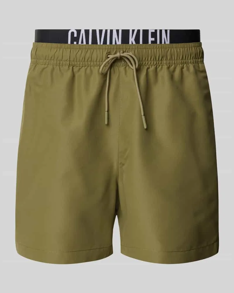 Calvin Klein Badehose mit Label-Print Oliv