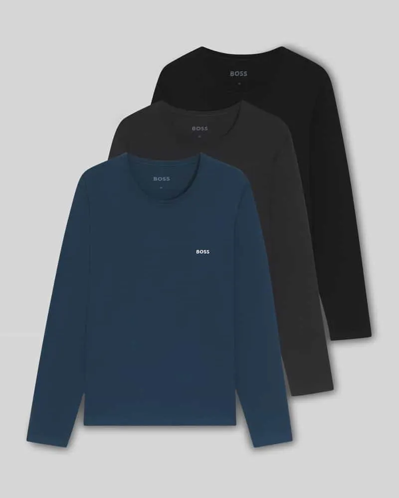 HUGO BOSS Regular Fit Langarmshirt aus reiner Baumwolle im 3er-Pack 