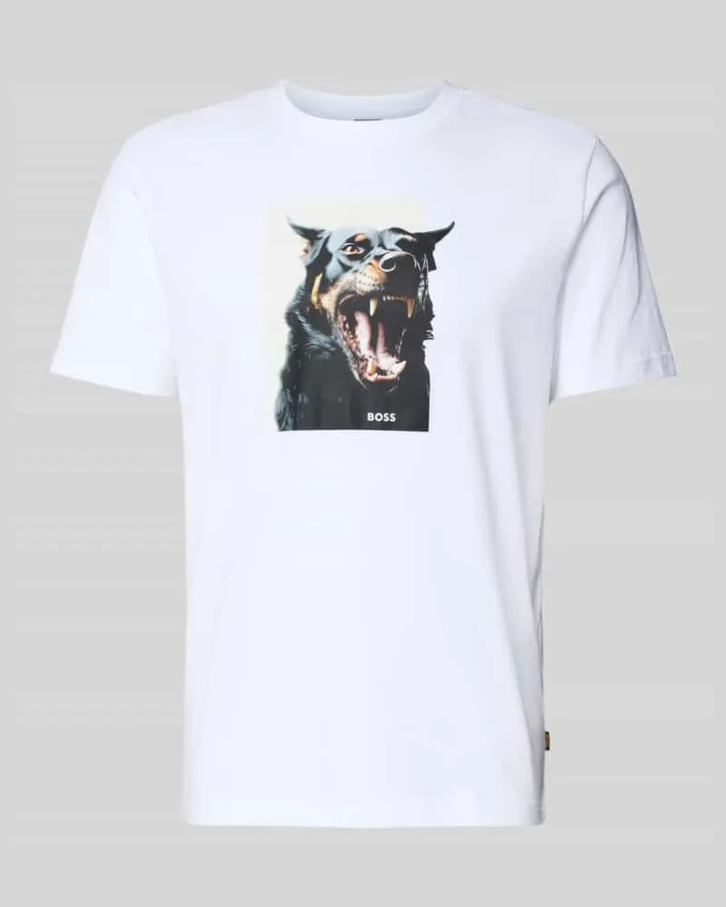 HUGO BOSS Slim Fit T-Shirt aus reiner Baumwolle Modell 'TE_DOBERMANN Weiss