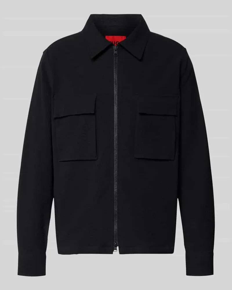 HUGO BOSS Oversized Overjacket aus Baumwoll-Mix Black