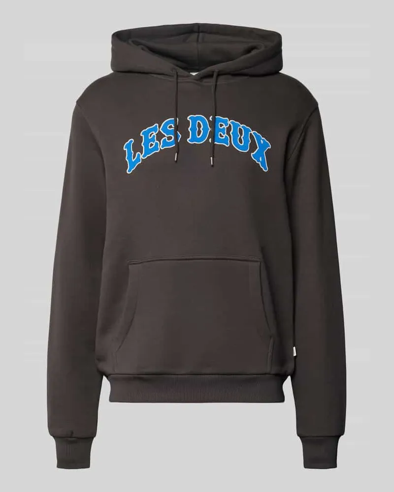 LES DEUX Hoodie mit Label-Print Modell 'Brady Dunkelgrau