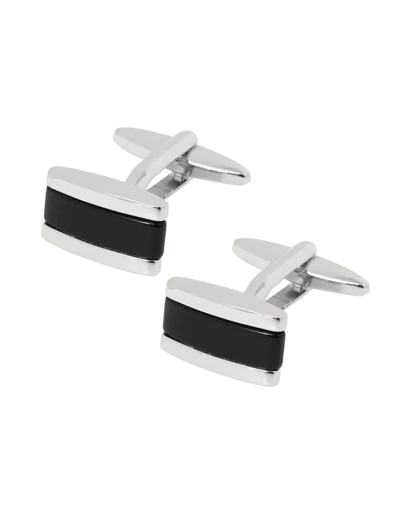 Lindenmann Manschettenknöpfe mit Einfassung in Onyx-Optik Black