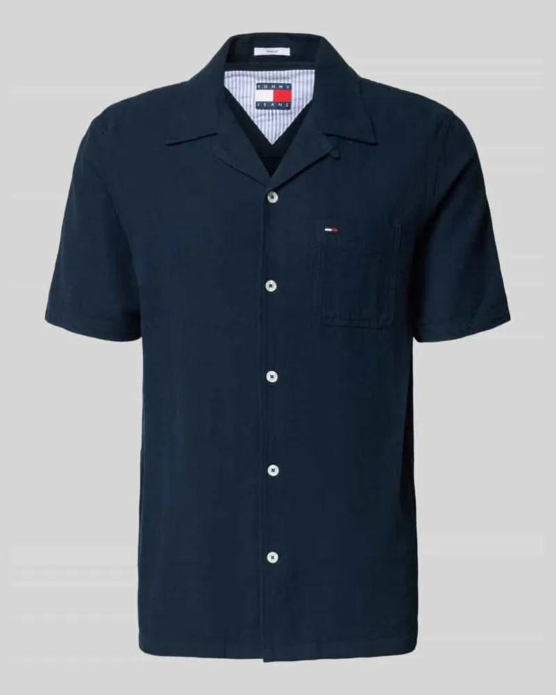 Tommy Hilfiger Regular Fit Freizeithemd aus Leinen-Baumwoll-Mix Marine
