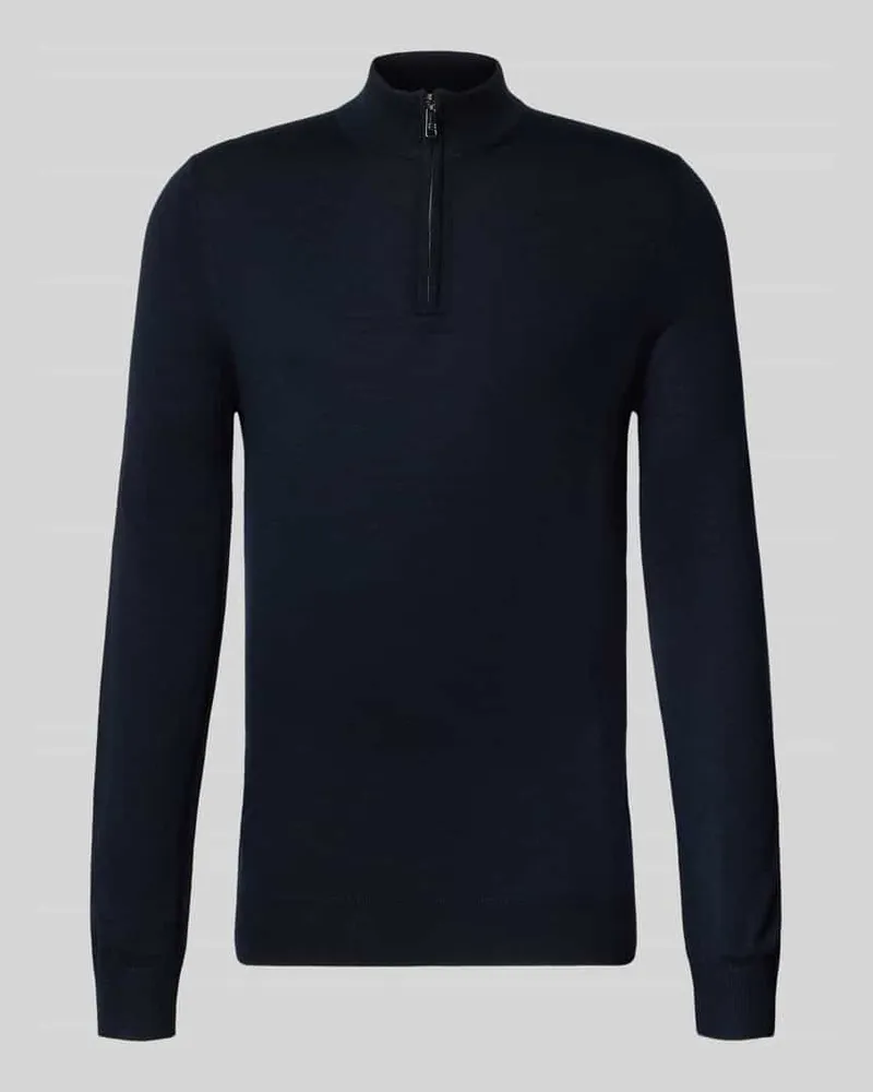 Christian Berg Slim Fit Strickpullover aus Woll-Mix mit Troyer-Kragen Marine
