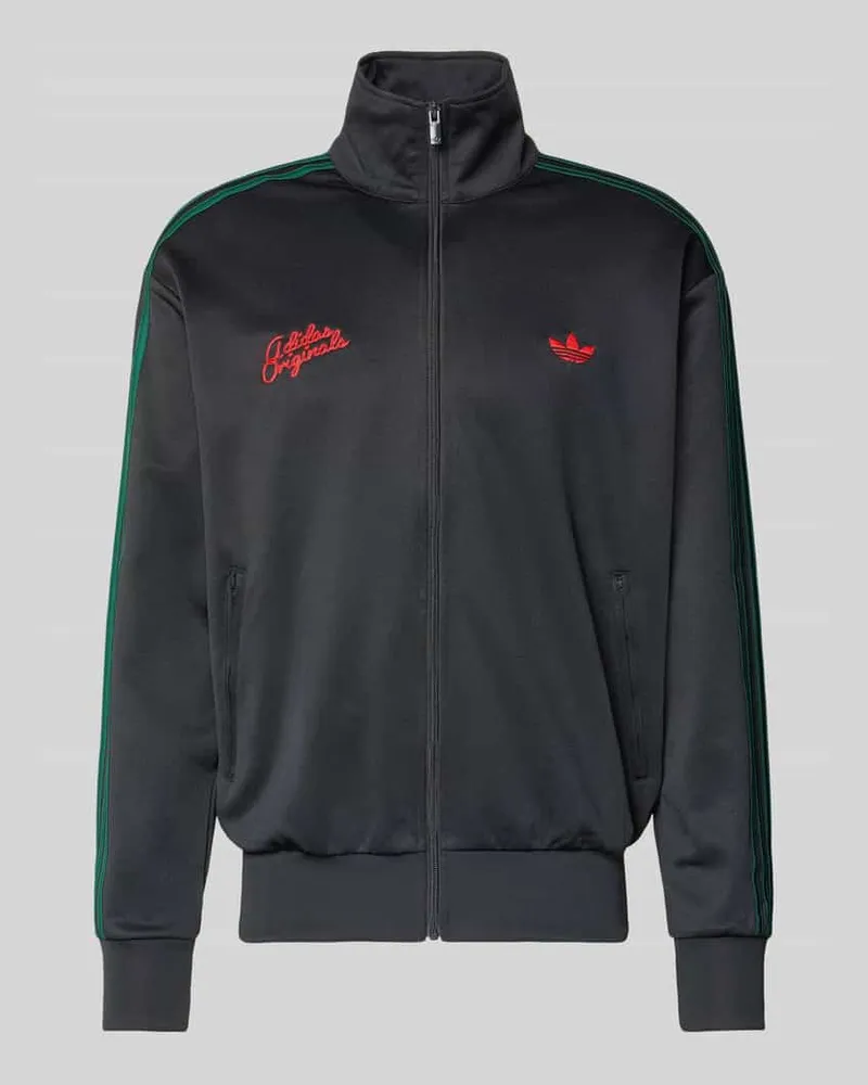 adidas Sweatjacke mit Logo-Stitching und Stehkragen Black