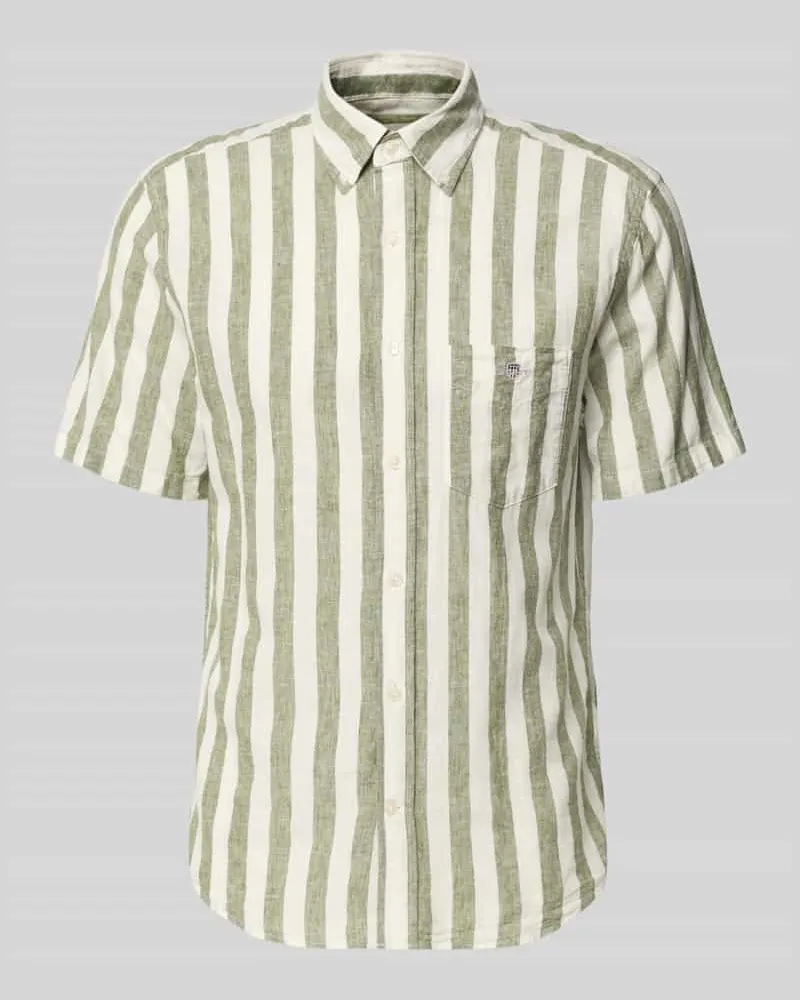 Gant Regular Fit Freizeithemd aus Leinen-Baumwoll-Mix Oliv