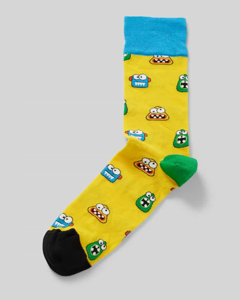 DillySocks Socken mit Motiv-Stitching Modell 'Rolling Eyes Gelb