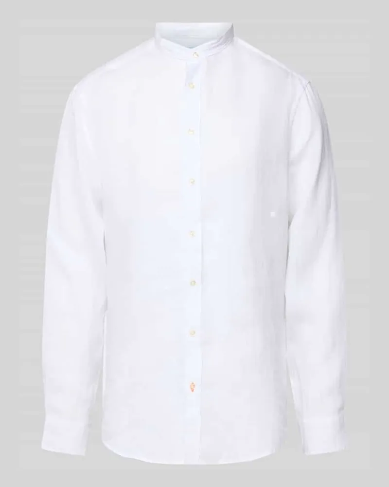 Christian Berg Regular Fit Leinenhemd mit Stehkragen Weiss