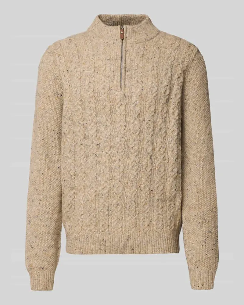 Fynch-Hatton Strickpullover mit gerippten Abschlüssen Hellgrau