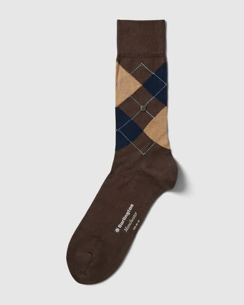 Burlington Socken mit Karomuster Modell 'MANCHESTER Schoko