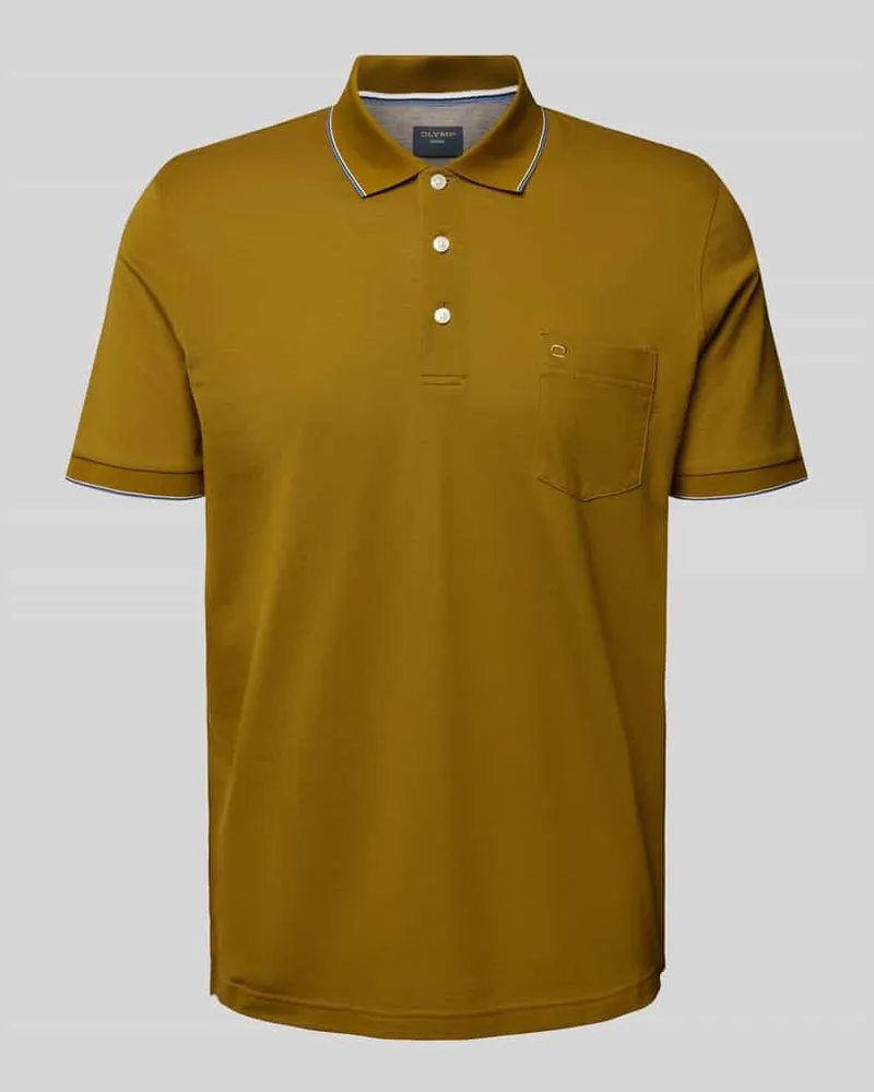 Olymp Slim Fit Poloshirt aus reiner Baumwolle mit Logo-Stitching 