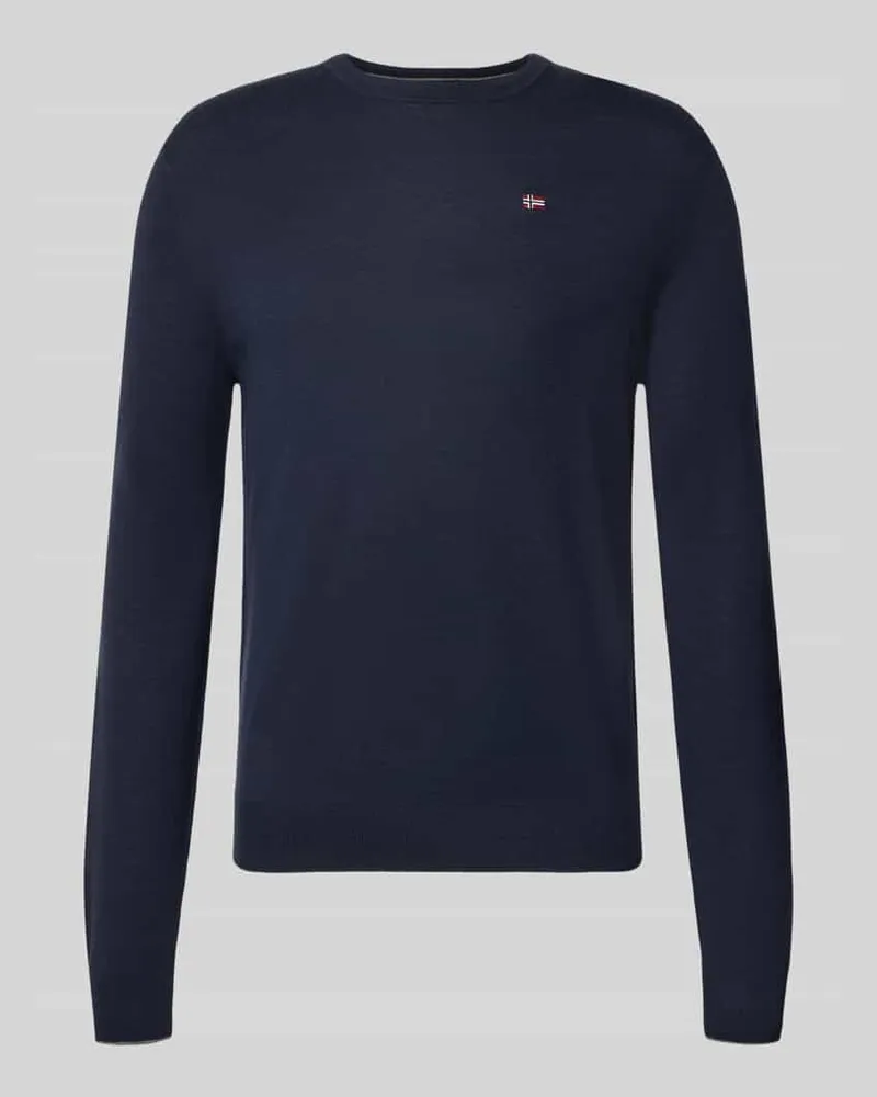 Napapijri Slim Fit Strickpullover aus reiner Wolle Modell 'DAMAVAND Marine