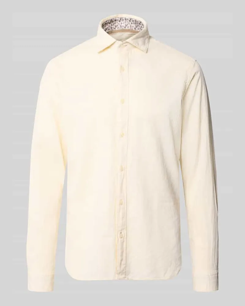 FIL NOIR Regular Fit Business-Hemd aus Leinen-Baumwoll-Mix Modell 'ROMA Gelb