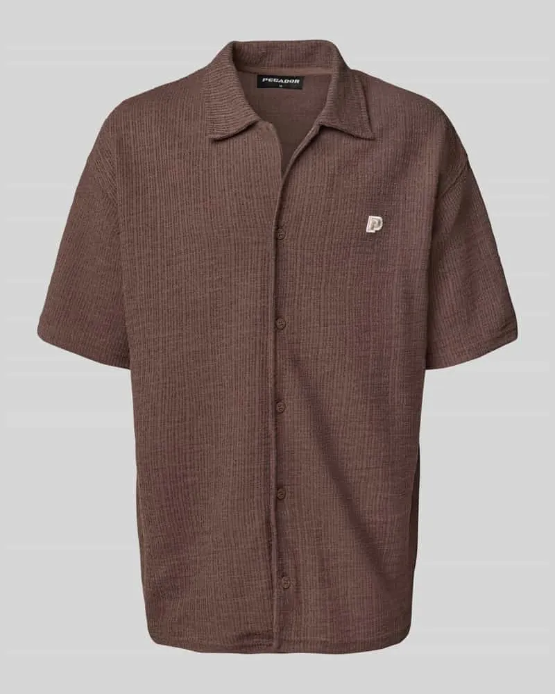 PEGADOR Regular Fit Freizeithemd mit Strukturmuster und Label-Stitching 
