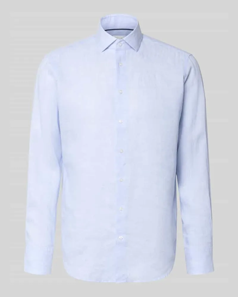 Christian Berg Regular Fit Leinenhemd mit Kentkragen Hellblau