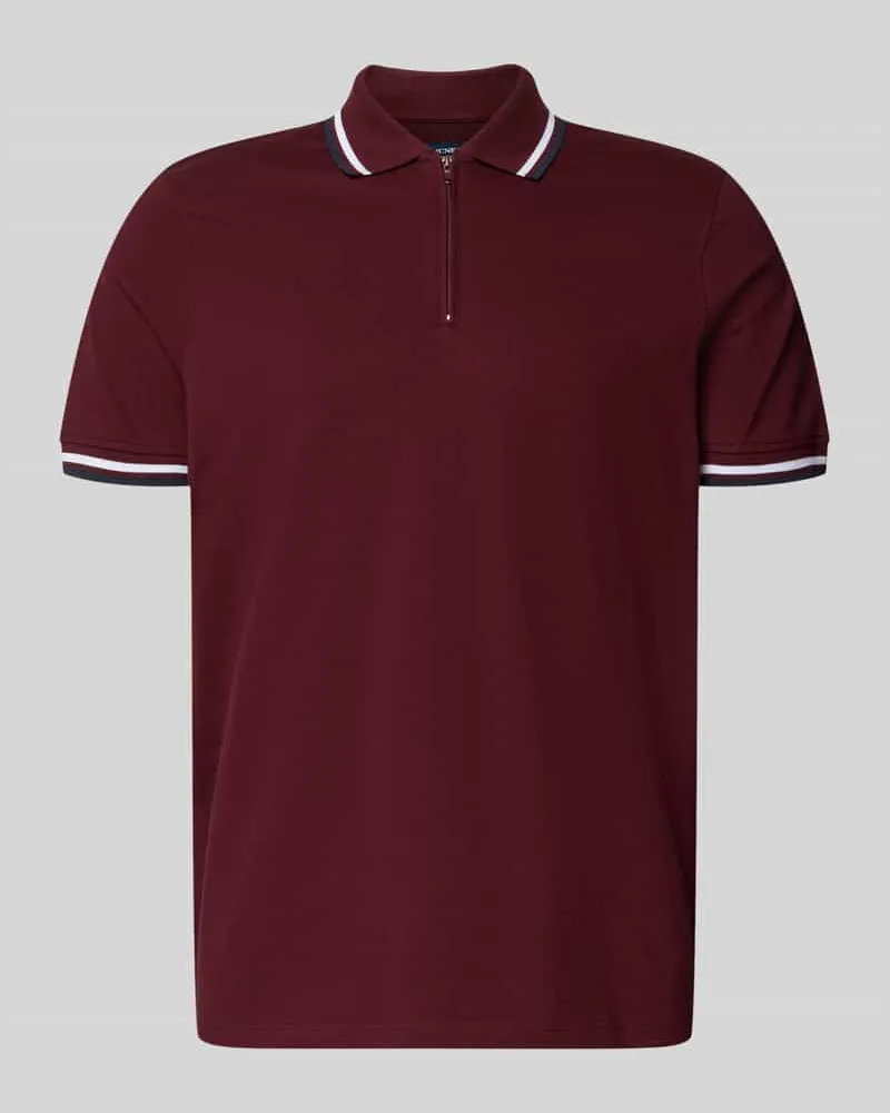 McNeal Slim Fit Poloshirt mit Kontraststreifen und Reißverschluss Dunkelrot