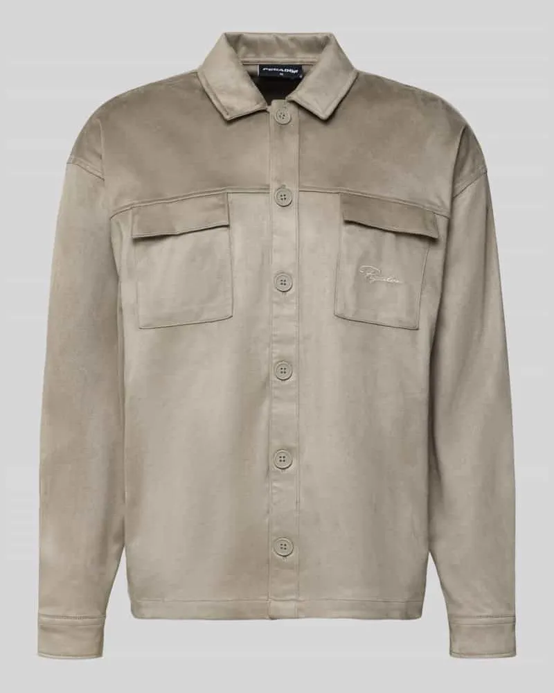 PEGADOR Relaxed Fit Hemdjacke mit Brusttaschen und Label-Stitching Hellgrau