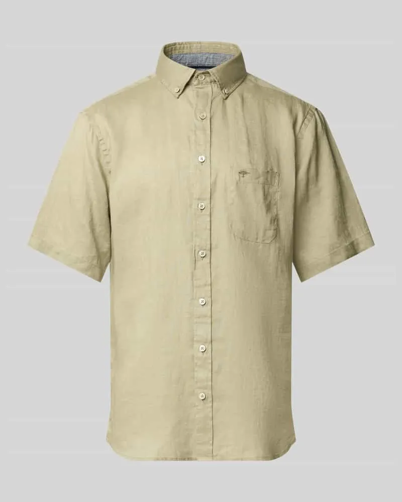 Fynch-Hatton Regular Fit Leinenhemd mit Button-Down-Kragen Hellgruen