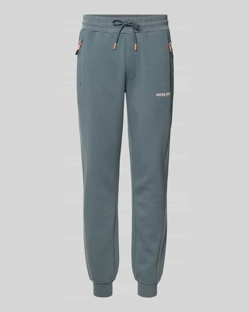 Jack & Jones Slim Fit Sweatpants mit Logo-Print Modell 'Gordon Rauchblau