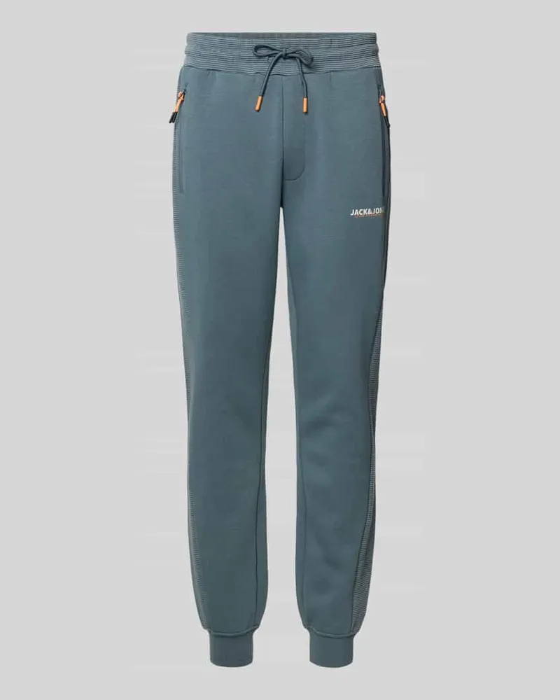 Jack & Jones Slim Fit Sweatpants mit Logo-Print Modell 'Gordon Rauchblau