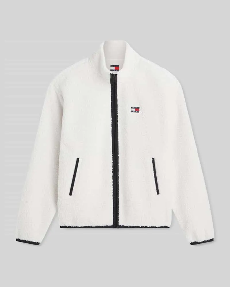 Tommy Hilfiger Regular Fit Fleecejacke mit Logo-Stitching Offwhite