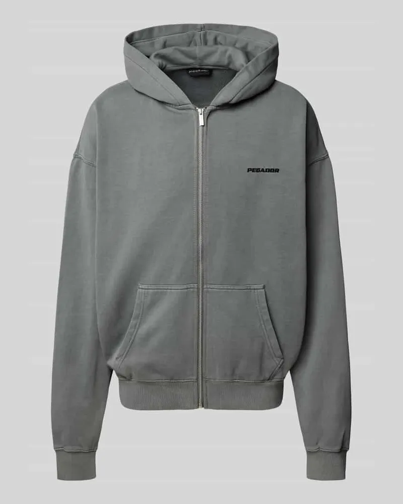 PEGADOR Oversized Sweatjacke mit Logo-Stitching und Kapuze 
