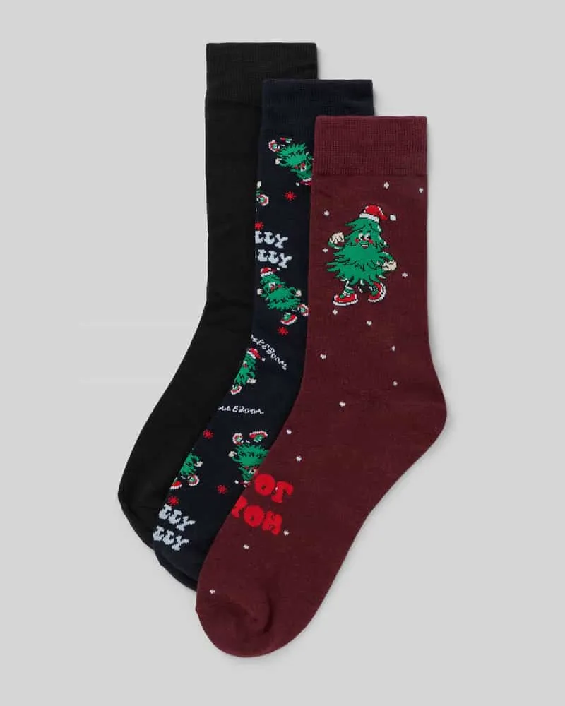 Jack & Jones Socken mit Motiv-Stitching Modell 'Jolly' im 3er-Pack Bordeaux