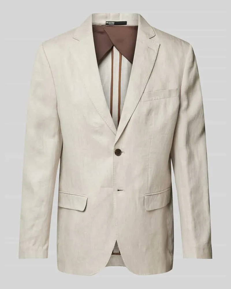 Selected Homme Regular Fit 2-Knopf-Sakko aus reinem Leinen Sand