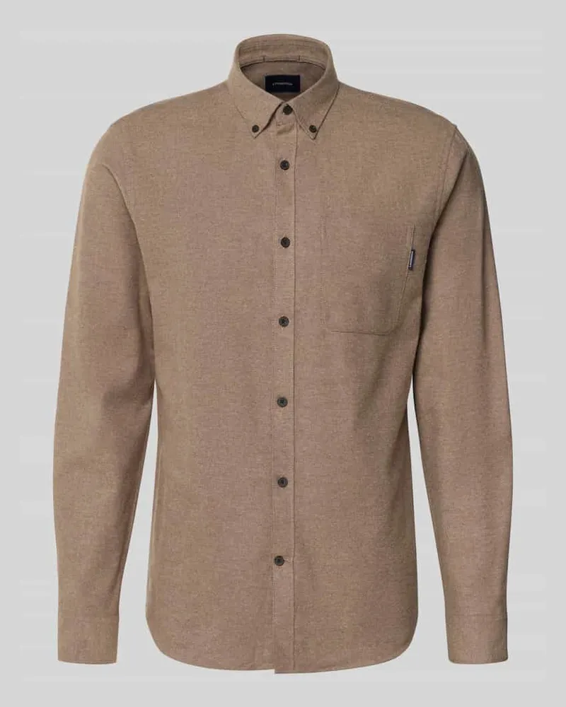 Lindbergh Slim Fit Freizeithemd mit Brusttasche Modell 'Brushed Hellbraun