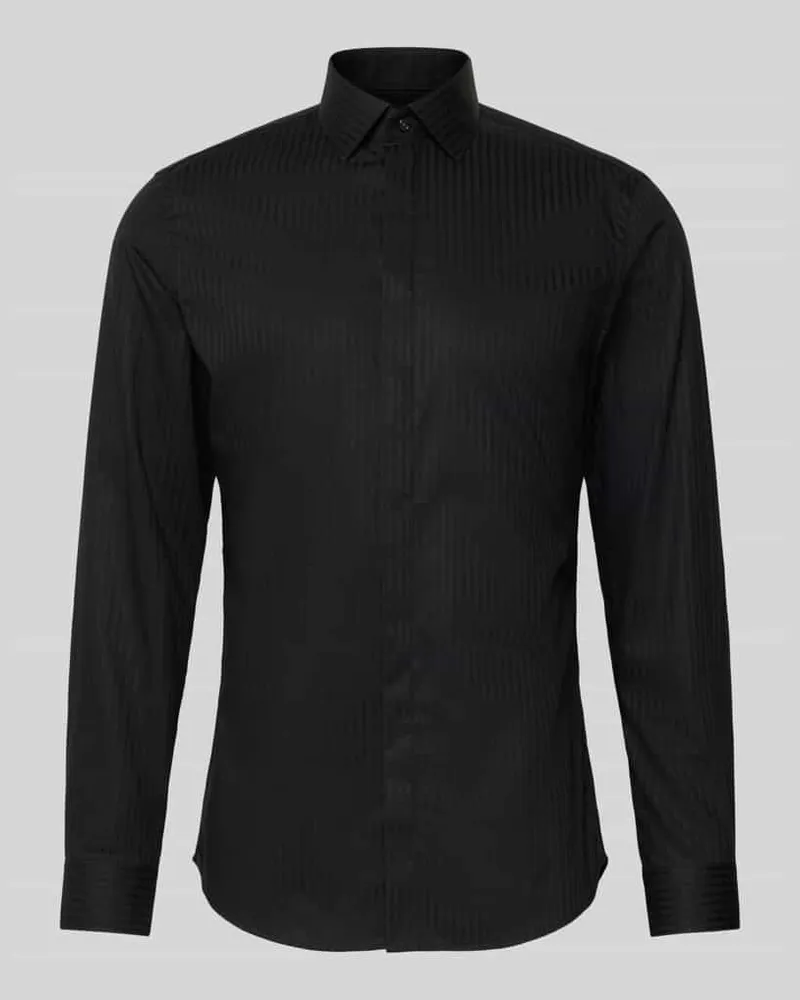 JAKE*S Slim Fit Business Hemd aus Baumwolle mit Kentkragen Black