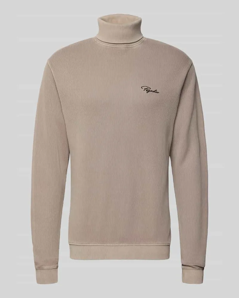 PEGADOR Rollkragenpullover in Ripp-Optik mit Label-Stitching Graphit
