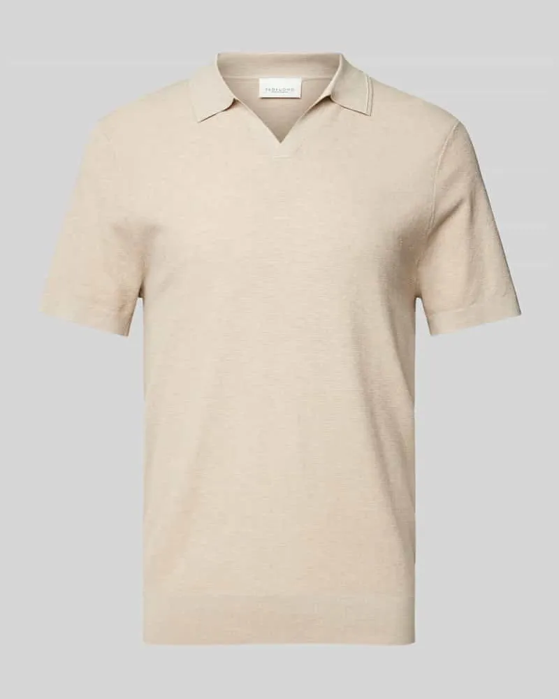 Profuomo Poloshirt mit V-Ausschnitt und Seiden-Anteil Beige