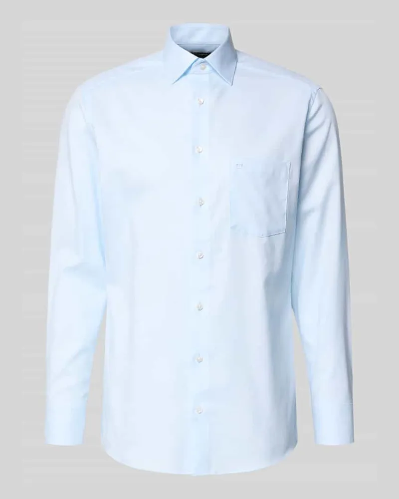 Olymp Regular Fit Business-Hemd mit Strukturmuster und Kentkragen Bleu