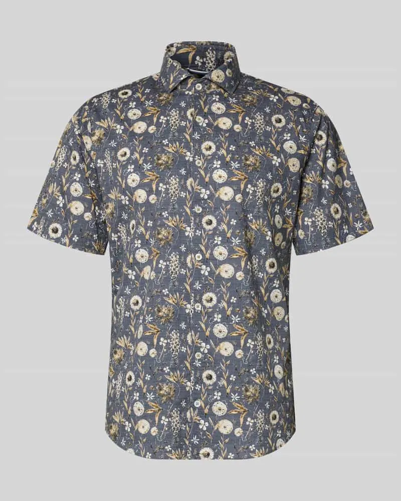 Brax Modern Fit Freizeithemd im Allover-Look Modell 'Hardy Marine