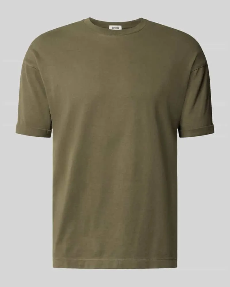 Drykorn T-Shirt mit Ärmelaufschlag und Rundhalsausschnitt Oliv