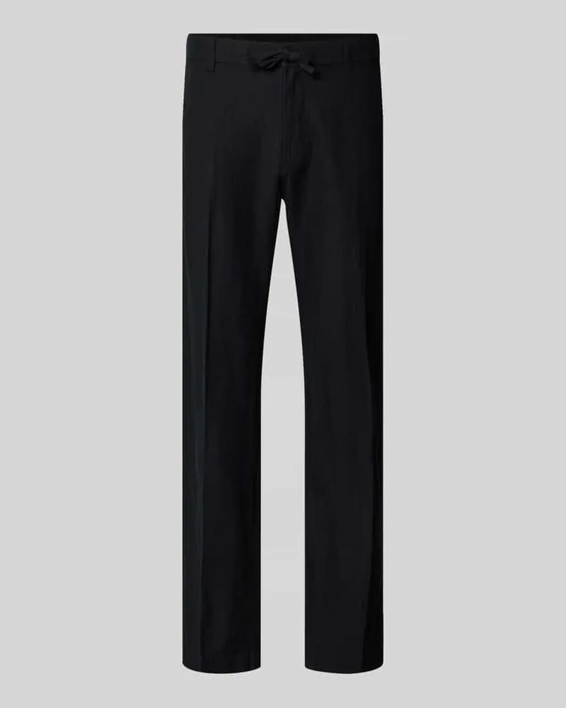 Selected Homme Straight Leg Leinenhose mit Tunnelzug Modell 'LEROY Black
